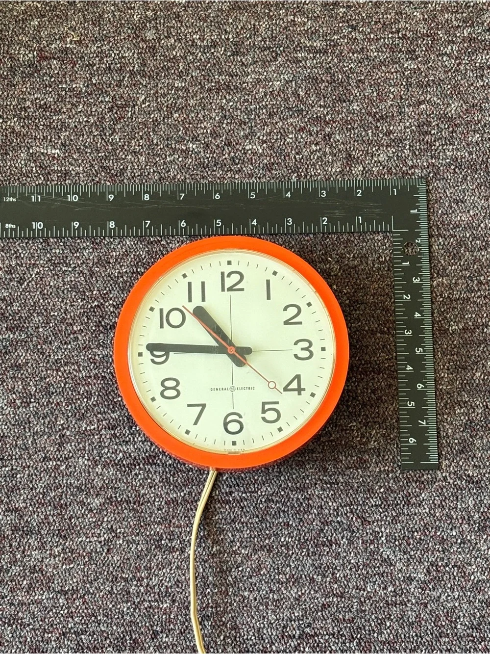 Vintage 1970’s General Electric Orange  Wall Clock with Bold Black Numerals